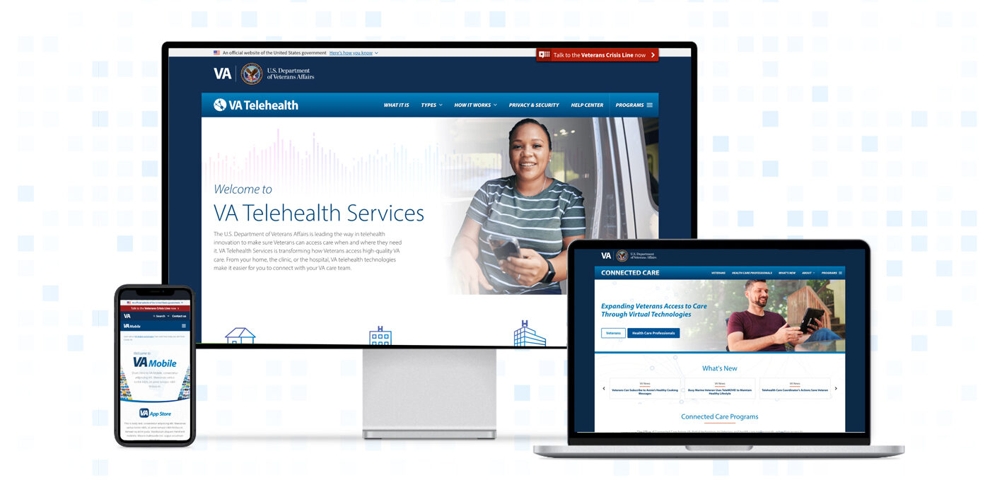 Collage of websites designed through UX research to enhance accessibility and Veteran care.
